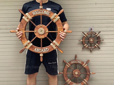 Bánh lái tàu trang trí Welcome Full Nâu đường kính 32 - 62cm [Gỗ dày - 3 Size] BANHLAI-05